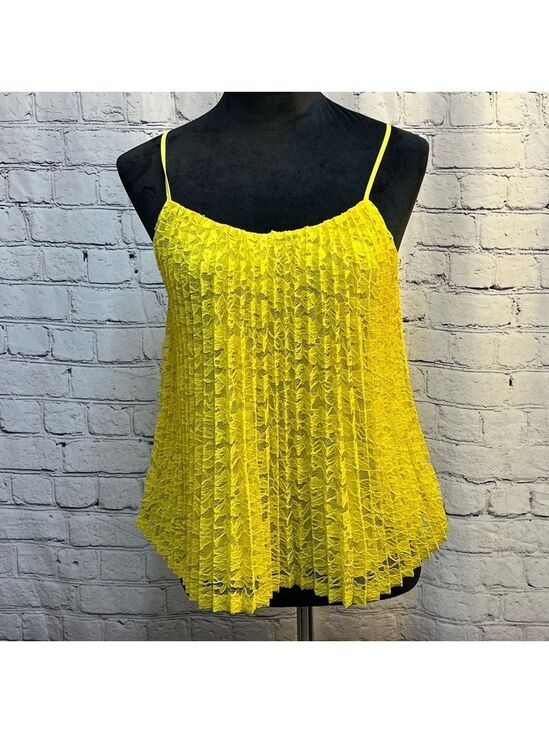 Ann Taylor Tops - Ann Taylor Yellow Lace Overlay Pleated Front Spaghetti Strap Lined Top sz XS NWT